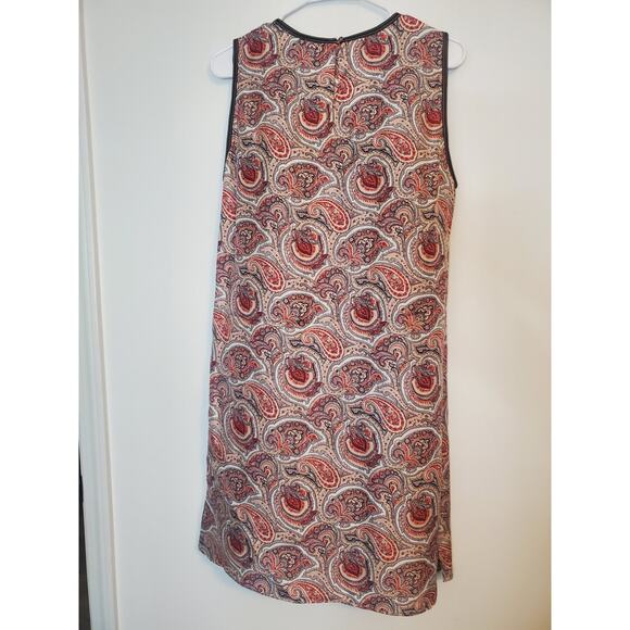 Massimo Dutti Silk Paisley Sheath Dress with Faux Leather Trim Size 10 NWT - Picture 2 of 6